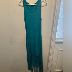 Teal Sleeveless Fringe Dress‎